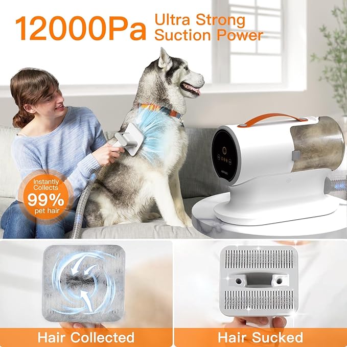 AIRROBO Dog Grooming Vacuum, Dog Grooming Kit,12000Pa Strong Pet Vacuum, 2L Large Capacity Vacuum for Shedding Grooming Hair, Quiet,PG100