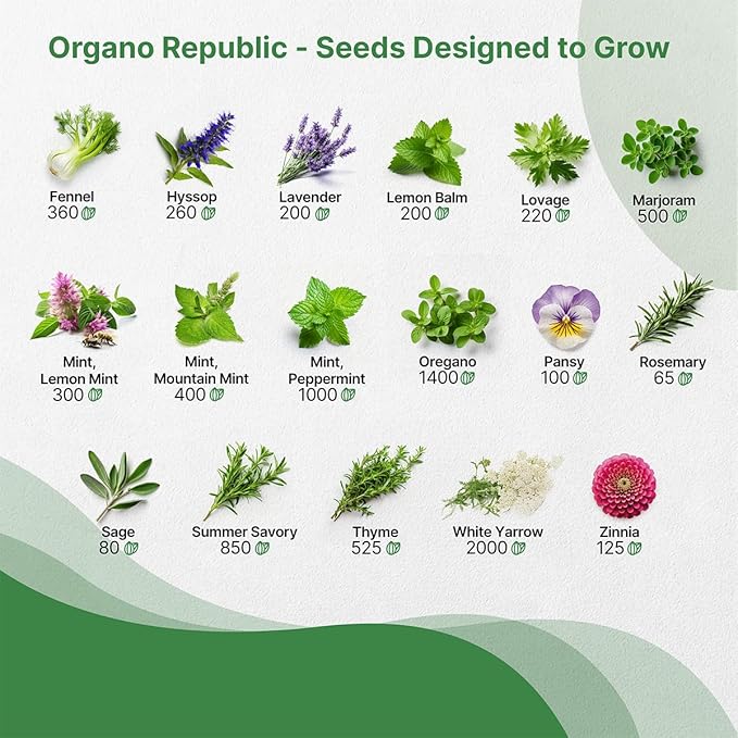 35 Medicinal & Tea Herb Seeds Variety Pack for Indoor & Outdoors. 16,335+ Non-GMO Heirloom Garden Seeds: Anise, Bergamot, Borage, Cilantro, Chamomile, Dandelion, Rosemary Seeds & More