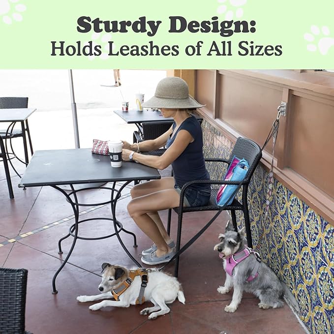 Canine Hitch- Secure Dog Leash Parking Wall Large Hook with Clip 2 Pack - Tie Out Stainless Steel & ABS Mounting Plate for Strength - Practical Lead Management for Home & Business