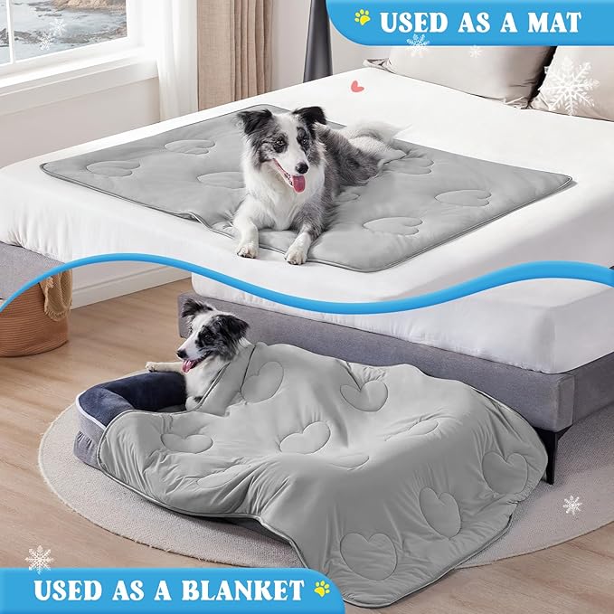 Cooling Blanket for Dogs, Lightweight & Durable Dog Cooling Mat, Q-MAX>0.45 Soft Breathable Pets Comforter for Couch, Bed & Car Essential - Light Grey 40x50 Inches