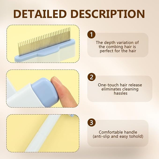 Cat Comb, Cat Grooming Brush, Self-Cleaning Flea Comb, Multi-Functional Pet Comb,Suitable for Pet Massage, Cleaning And Hair Removal