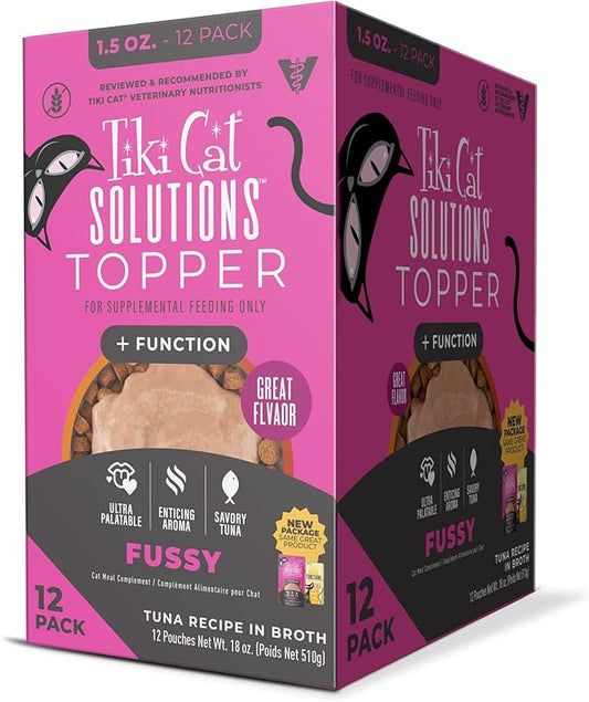 Tiki Cat Solutions Topper Multipack, Fussy, Tuna Recipe in Broth, 1.5 oz. Pouch (12 Count)