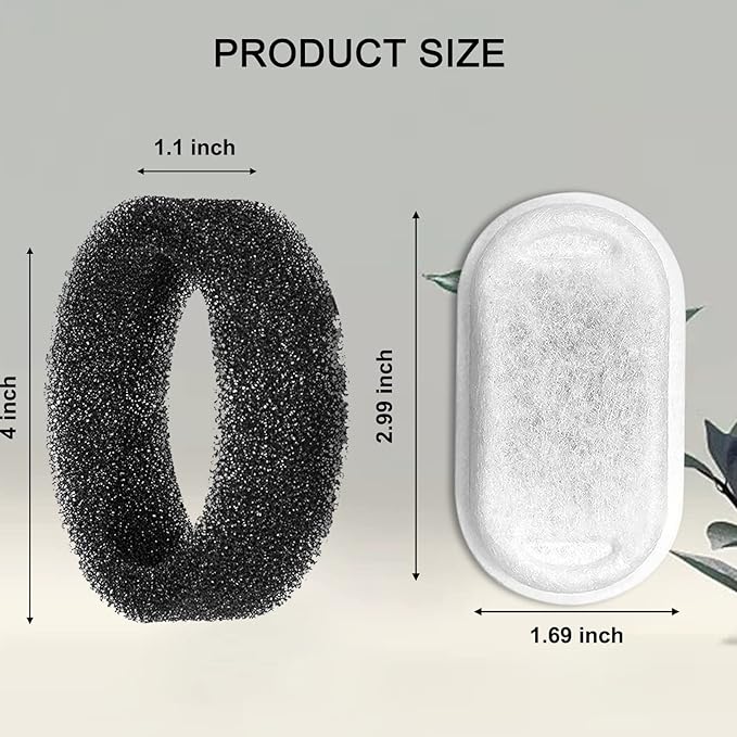 Cat Water Fountain Filters for 108/3.2L& 67oz/2L Stainless Steel Pet Water Dispenser,16 Cat Fountain Filter Replacement with 16 Sponges (16 Filters&16 Sponges)
