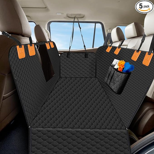 Dog Car Seat Cover for Back Seat, Waterproof Protector with Side Flaps, Scratchproof Hammock, Non-Slip Bottom for Cars/Trucks/SUVs (Black)