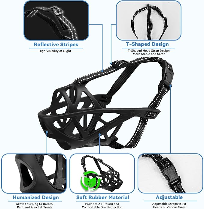 Dog Muzzle for Large Dogs, Medium and X-Large Aggressive Dog, Breathable Basket Muzzles, Suitable for Grooming Trimming Training, Allows Panting Drinking (Black, L)