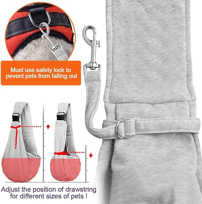 Tomkas Small Dog Sling Carrier - Zipper Pocket & Adjustable Strap - for 3-10 lbs Pets(Grey)