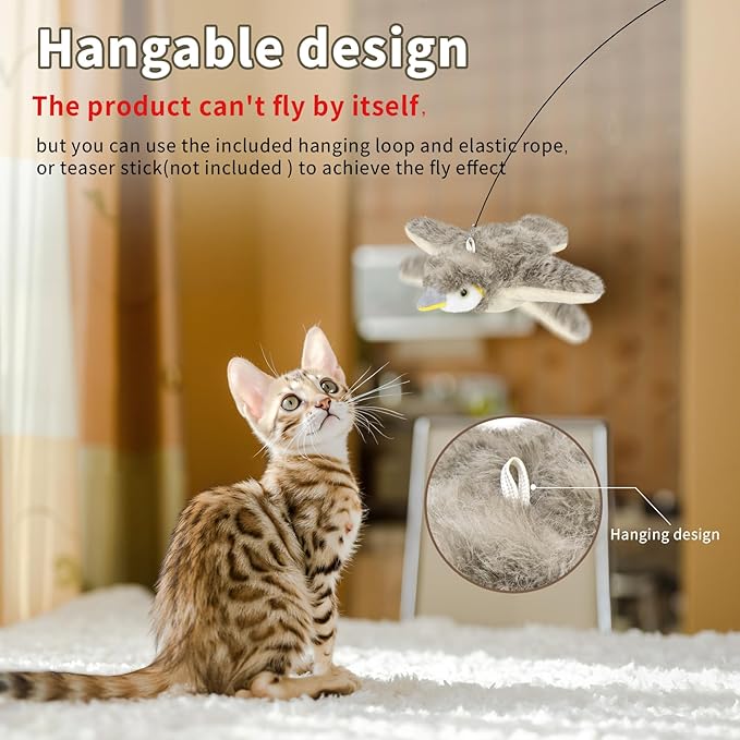 Cat Toys, Flapping Bird Cat Toy(No Flying), Interactive Catnip Toy with Springs & Catnip Bags, Chirping Noise Rechargeable Moving Wings Dog Cat Kitten Toys, Flappy Flying Pets Toy for Indoor