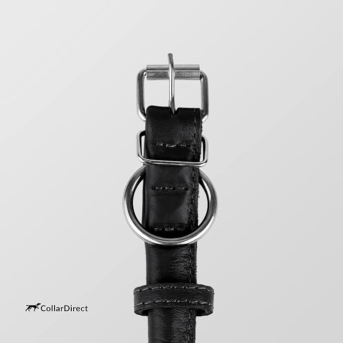 CollarDirect Rolled Leather Dog Collar, Soft Padded Round Puppy Collar, Handmade Genuine Leather Collar Dog Small Large Cat Collars 13 Colors (6-7 Inch, Black Textured)