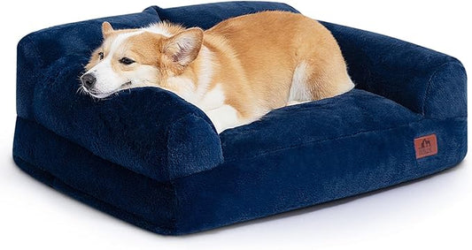 Hollypet Fluffy Plush Dog Cat Pet Couch Soft Calming Sofa Bed for Medium Small Cats and Dogs, Gray,28"x21"x10"
