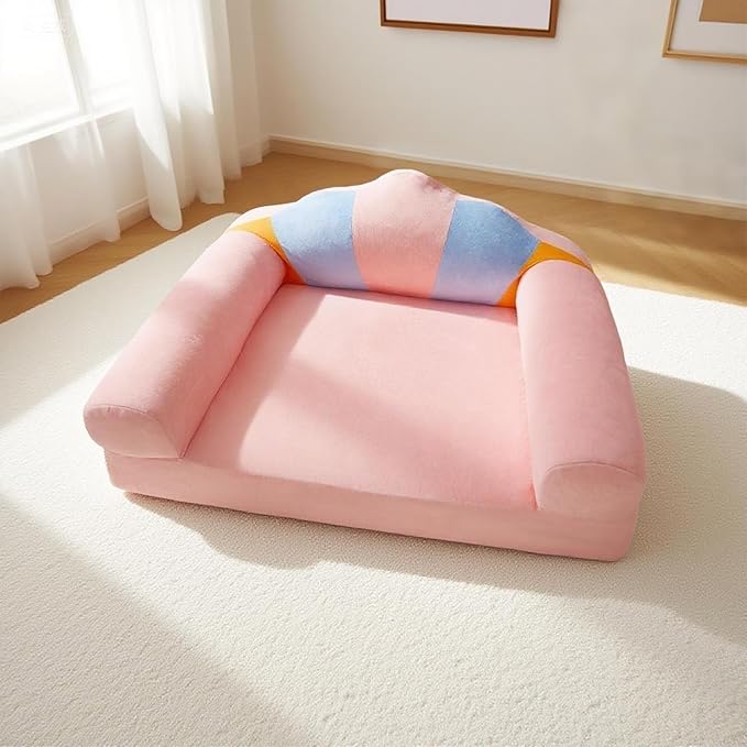 Cute Cat Couch with Soft Pillow, Supportive Dog Couch, Cat Sofa with Removable Cover，Cute Rainbow Shaped, 24 Inch