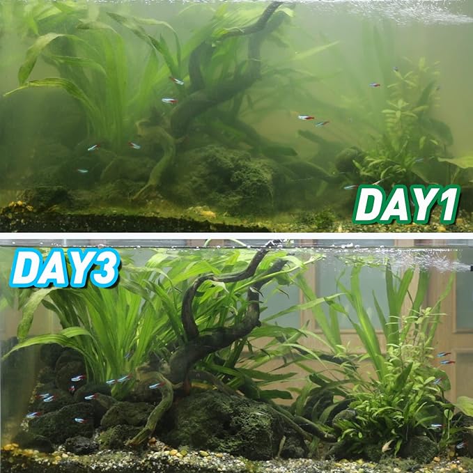 COOSPIDER Aquarium U-V Filter Green Clean Machine for 40-100 Gallon Fish Tank Crystal Clear 300GPH Submersible Water Pump Air Supply Wave Maker Green Killing