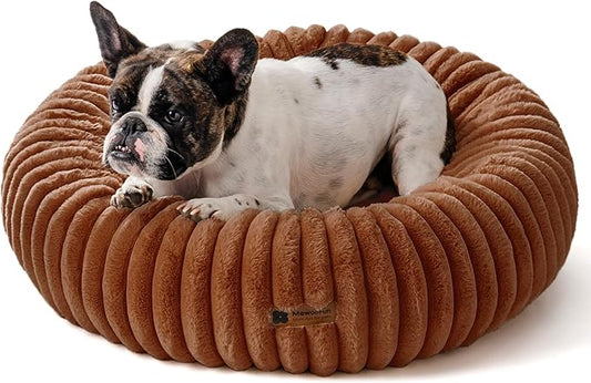 MEWOOFUN Donut Dog Beds for Small Dog, Calming Bed Round Cute Puppy Bed with Non-Slip Bottom, Fluffy Washable Pet Bed for Puppy and Kitten (Dark Brown, M (30x30x8))