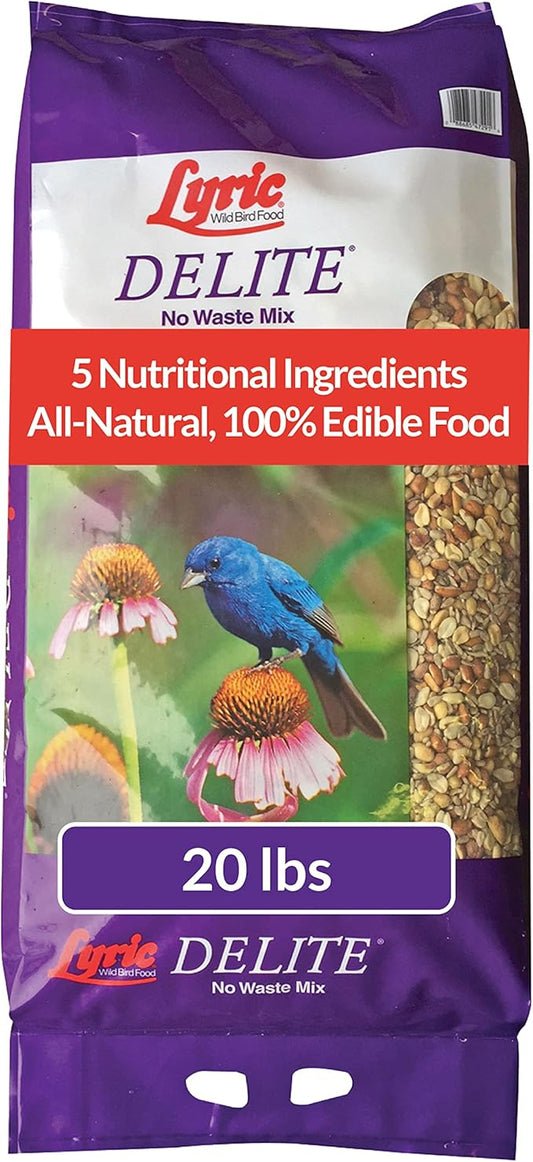 Lyric Delite Wild Bird Seed - No Waste Bird Food Mix with Shell-Free Nuts & Seeds - Attracts Buntings, Chickadees & Finches - 20 lb bag
