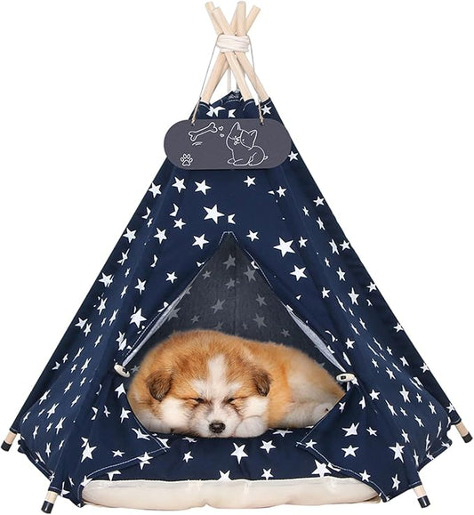 Pet Teepee Tent for Dogs & Cats Dog Bed with Thick Cushion Puppies Play House Removable and Washable