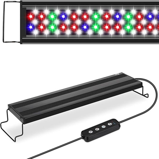 AQQA Full Spectrum Aquarium Light,Fish Tank Lights for Plant Growth Fish Viewing,3 Mode White Blue Red Green LED Beads,Timer,Adjustable Brightness,Extendable Brackets for Freshwater 26W for 32-40inch