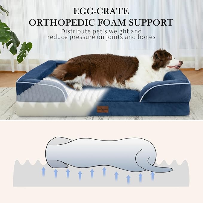Comfort Expression Medium Dog Beds Waterproof Orthopedic Foam Dog Sofa Beds for Medium Large Dogs Comfy Pet Bed with Washable Removable Cover & Non-Slip Bottom(Medium,Navy Blue)