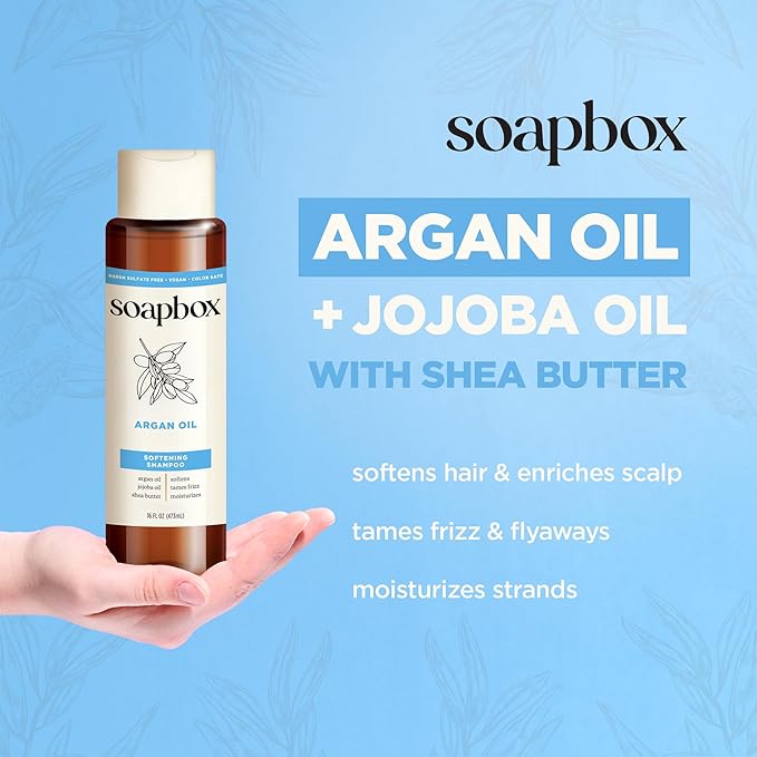 Soapbox Argan Shampoo & Conditioner Set, Volumizing, Vegan, Color Safe, Harsh Sulfate & Silicone Free, 1 Liter Each (Pack of 2)