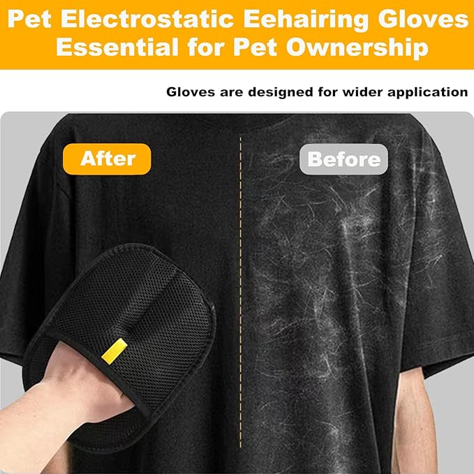 2 Pack Pet Hair Removal Gloves for Cats & Dogs,2025 Electrostatic Pet Hair Removal Gloves for Bedding,Reusable & Washable Efficient Grooming Gloves for Clothing,Furniture,Carpet,Car Seat,Pet Grooming