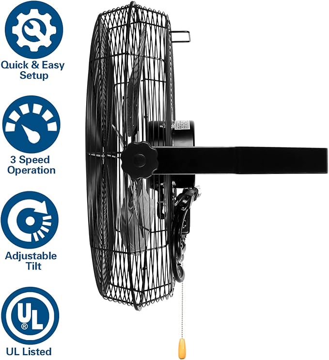 BILT HARD 18 inch Industrial Wall Fan, 4300 CFM, 3-Speeds High Velocity Wall Mount Fan with Sealed Motor, Heavy Duty Metal Barn Fans, 2 Pack