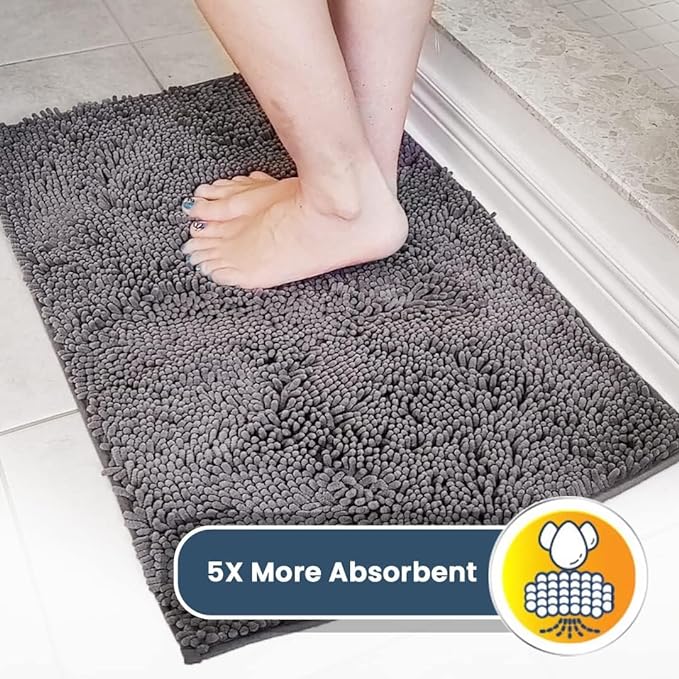 Muddy Mat® AS-SEEN-ON-TV Highly Absorbent Microfiber Door Mat and Pet Rug, Non Slip Thick Washable Area and Bath Mat Soft Chenille for Kitchen Bathroom Bedroom Indoor and Outdoor - Grey XXXL 72"X48"