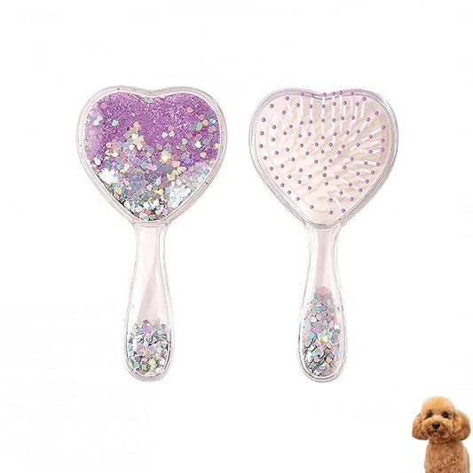 Small Dog Brush, Soft Brush for Shih Tzus, Yorkies, Maltipoos, Maltese, Love Shape Puppy Massaging Hair Comb for Small Dogs Cats Rabbits of All Hair Types (Glitter Purple)