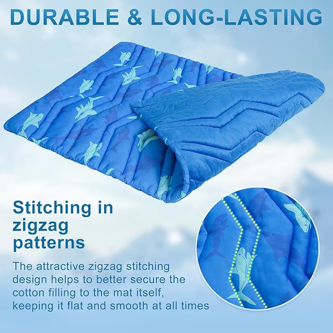 BEAUTYZOO Dog Cooling Mat- Upgraded Thicken Cooling Mat for Large Dogs Reversible(Cool & Warm) Pet Ice Cool Bed Washable & Portable, Summer Crate Pad for Big Dog Puppy Up to 80 lbs, Shark Blue 48X28IN