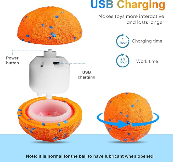 Interactive Dog Toys Ball, Automatic Moving, Bouncing Chew Toys, E-TPU Material, Suitable for Large and Medium-Sized Dogs, Used for Boredom Relief and Daily Training, USB Rechargeable