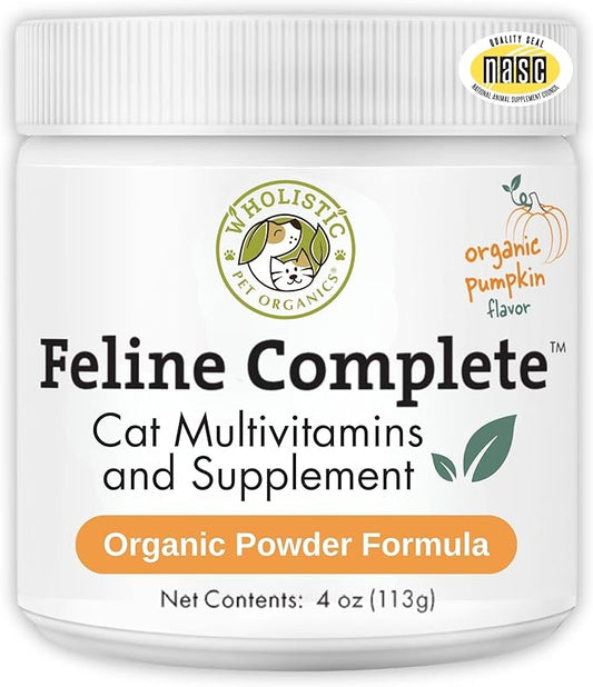 Wholistic Pet Organics Feline Complete Organic Pumpkin - 4 Oz - Multivitamin & Probiotic Powder for Cats - Natural Cat Food & Digestive Support
