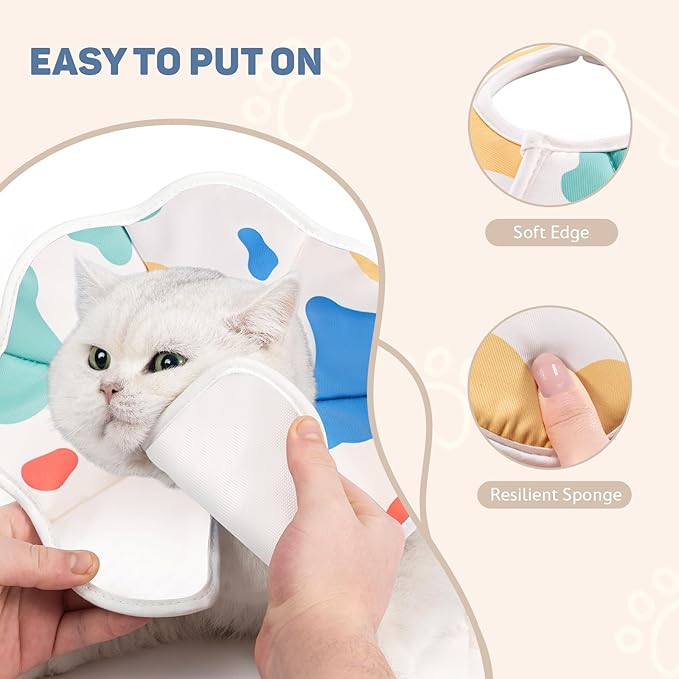 Avont Soft Cat Recovery Cone Collar, Adjustable Lightweight Kitten E-Collar for Small Dogs, Comfortable Neck Donut Stop Licking Scratching After Surgery -Cow(L)