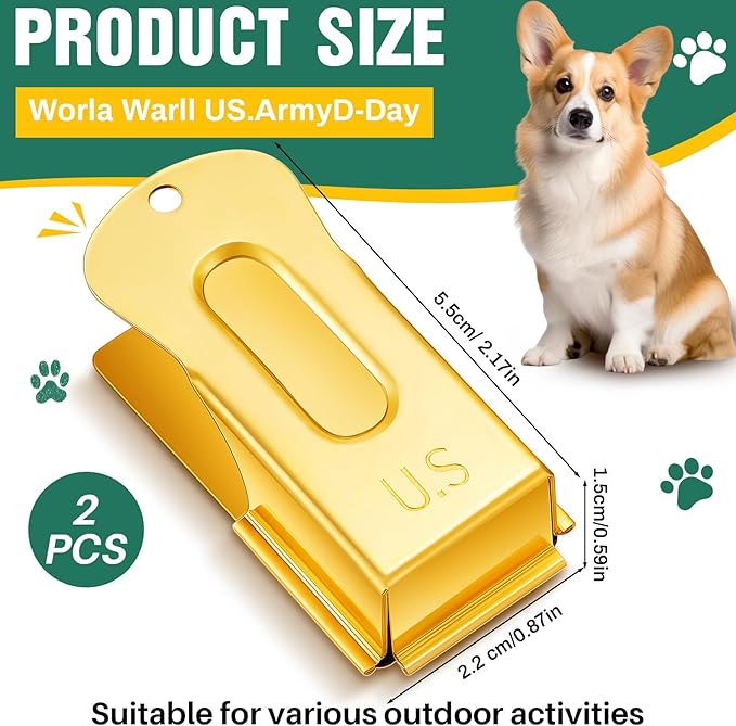 2 Pieces Brass Pet Training Clicker Signaling Cricket Clicker Metal Dog Clicker for Puppy Cats Trainer Pet Owners (Gold)