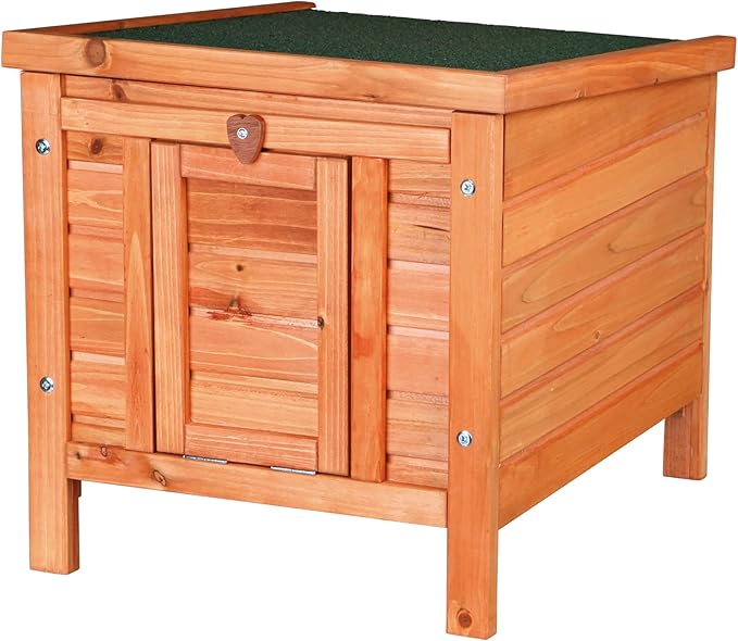 TRIXIE natura XS Small Animal House - Outdoor/Indoor Rabbit Hideout with Hinged Roof & Raised Floor - Solid Wood House with Entry Ramp, Weather-Resistant Home for Bunnies & Guinea Pigs - Brown