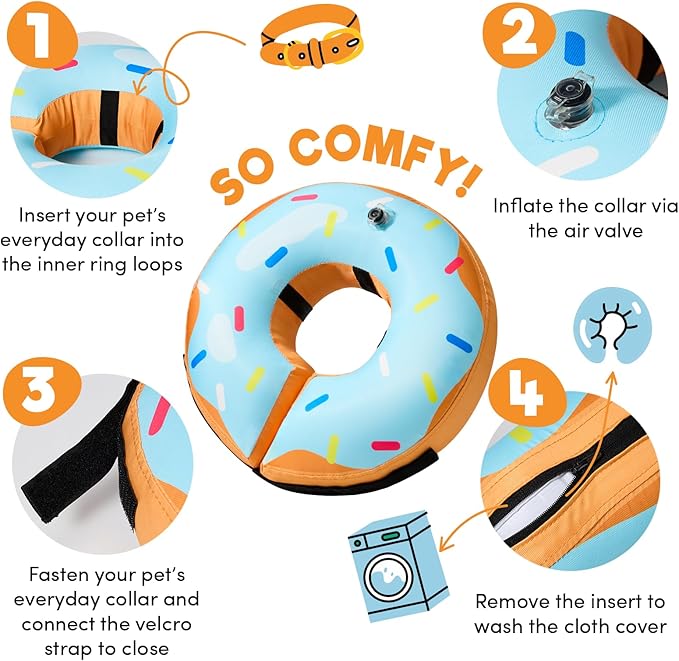 BENCMATE Inflatable Dog Cone Collar Alternative, Soft Dog Cone for Small Medium Large Dogs and Cats, Neck Recovery ECollar Donut Collar After Surgery (Small, Blue Donut)