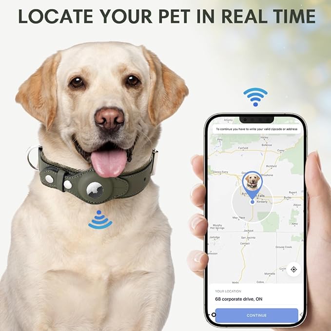 AirTag Dog Collar Soft Leather Webbing Dog Collar for AirTag Provides Double Protection for Small Medium and Large Dogs(Black,M)