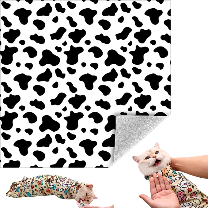 Cat Grooming Wrap, Self-Adherent Soft Cat Blanket to Wrap, Nail Clipping, Anti-Bite, Anti-Scratch, Anti-Escape Calming Wrap (Dalmatian Print, 3-6 lbs)