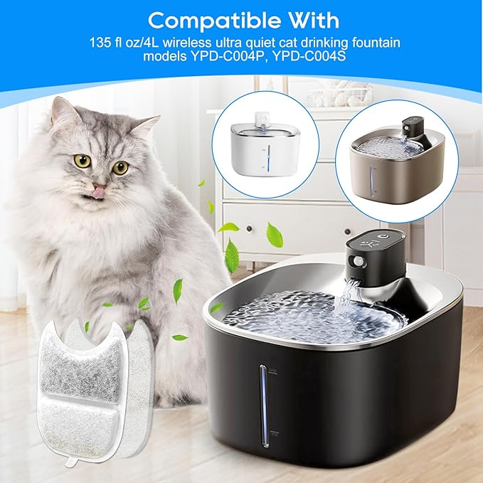 8+8 Set Cat Water Fountain Filters & Pump Sponges for 135 fl oz/4L Wilreless Cat Water Fountain, Replacement Filters & Sponges Pet Drinking Fountain Battery Operated for YPD-C004S,YPD-C004P