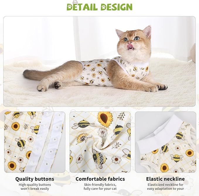 2 Packs Cat Surgery Recovery Suit Surgical Clothes Abdominal Wounds Anti-Licking Cat Bodysuit Onesie Substitute E-Collar& Cone