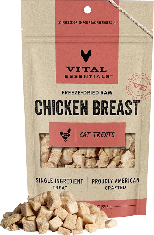 Vital Essentials Chicken Breast Cat Treats, 2.1 oz | Freeze-Dried Raw | Single Ingredient | Grain Free, Gluten Free, Filler Free