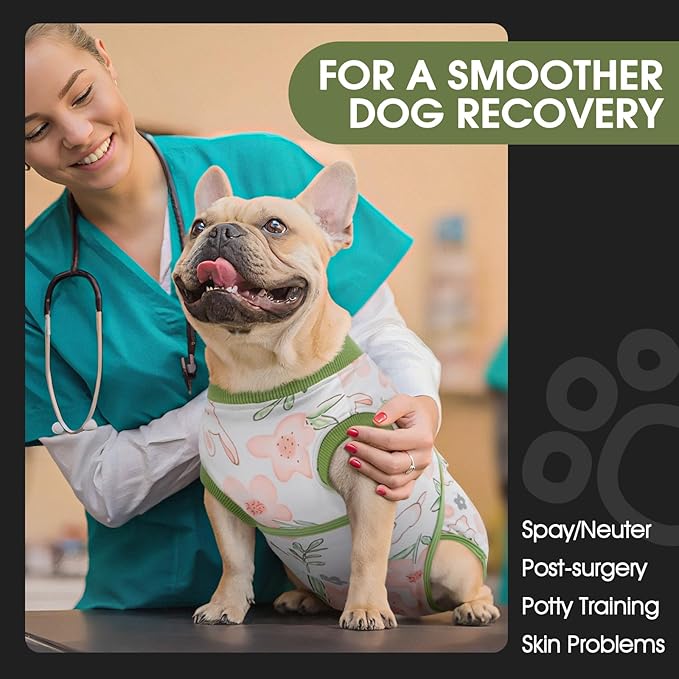 FUAMEY Dog Recovery Suit Male,Dogs Surgery Neuter Suits Puppy Spay Shirts for Female Protect Dog's Skin Anti Licking Abdominal Wounds Doggie Onesie Pet Bodysuit Alternative to Cone Rabbit Flower L