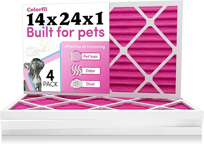 Colorfil 14x24x1 Air Filter (4-Pack) | Made in the USA | Color Changing | Remove Cat and Dog Odor | MERV 8 for Pet Hair Dander and Dust | 13.75"x23.75"x0.75" Exact Size