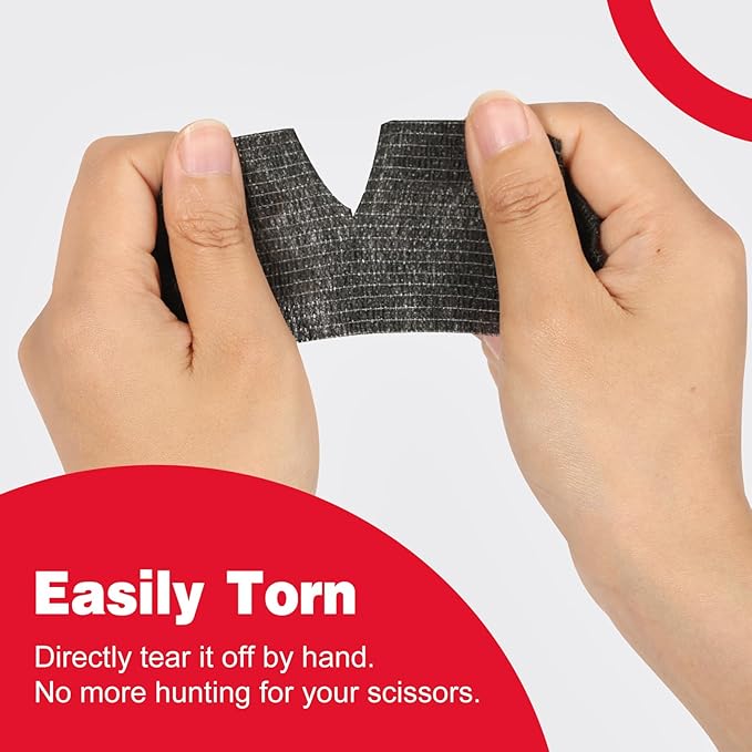 AZEN 8 Pack Self Adhesive Bandage Wrap, 2" X 5 Yards Elastic Cohesive Bandage Wrap, Black Athletic Tape, Vet Wrap, Ankle Tape, Tattoo Grip Tape Wrap