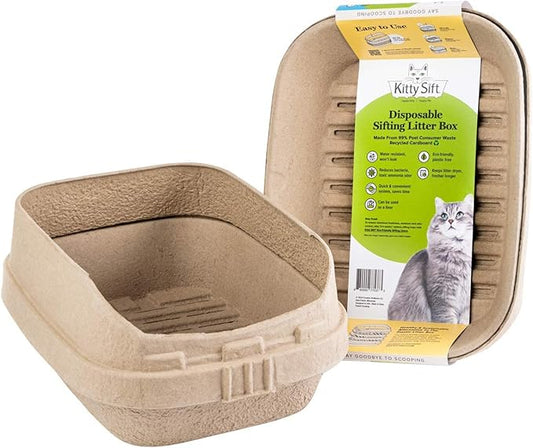 Kitty Sift (Set of 1 Litter Box, 3 Sifting Liners, & 1 Shield) Sustainable, Clean, Sifting, Disposable Cat Litter Box with Shield - Large, 5-Set Kit