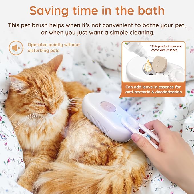 GKZ Cat Steam Brush, 3 in 1 Pet Comb for Massage, Cleaning, Shedding and Combing, Electric Mist to Prevent Flyaways for Home, Dogs and Cat Lovers - White