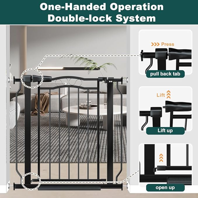 62.5"-71.6" Extra Wide Baby Gate for Doorways No Drill, Pressure Mounted Dog Gate Indoor, Walk Thru Pet Gate for Cat Dog Child,Pet Gates for The House Doorway Black