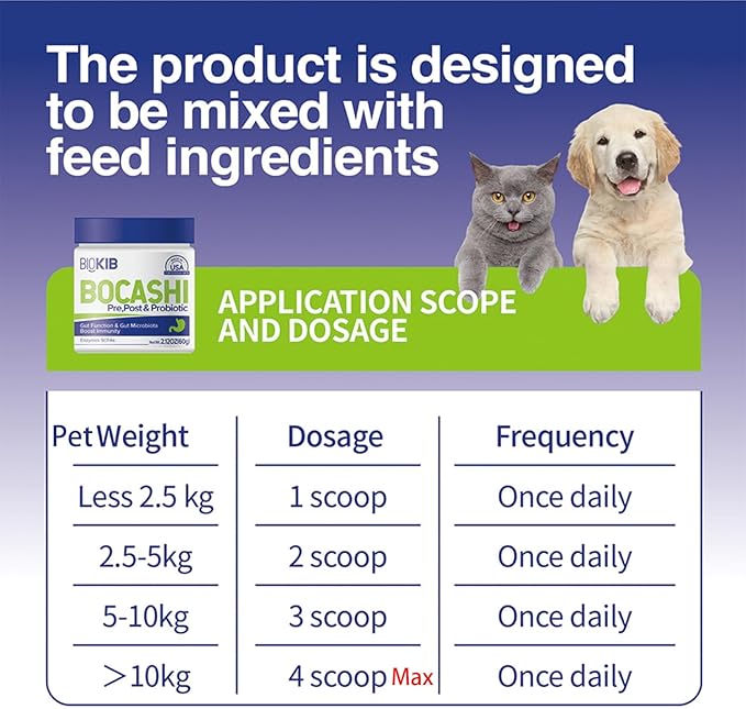 BOCASHI Probiotics for Dogs & Cats, Pet Fermented Nutritional Powder - for Digestive Health, Gut Support, Diarrhea & Constipation, Immune Booster - Natural, Made in USA - 60 Scoops