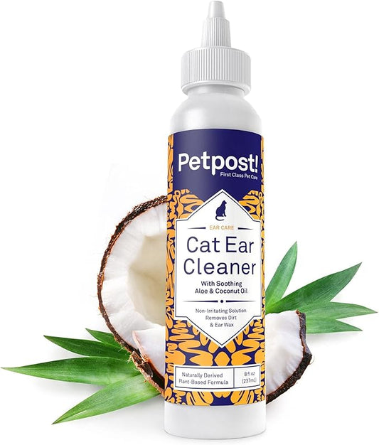Petpost | Cat Ear Cleaner - Best Ear Remedy for Cats - Natural Coconut Oil Treatment Drops - Alcohol & Medicine Free - 8 oz.