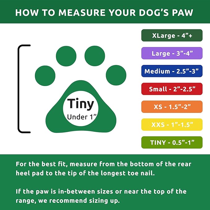 PawZ Rubber Dog Boots for Paws up to 1", 24 Total (2 Packs of 12) - All-Weather Dog Booties for Hot Pavement, Snow, Mud, and Rain - Waterproof, Anti Slip Dog Socks - Tiny, Green