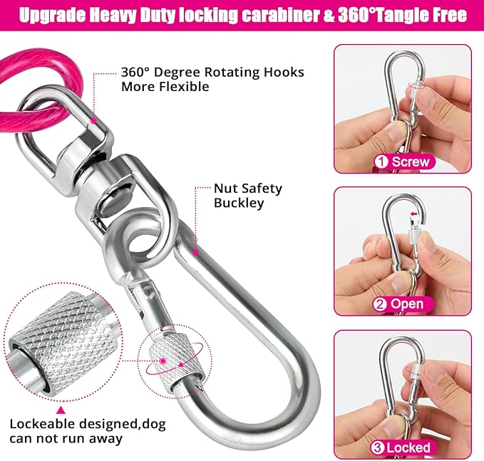 Jenico Dog Tie Out Cable, 10-150FT Runner Cable with Swivel Hook and Shock Spring, Yard and Camping Dog Leash Tether for Small to Medium Pets Up to 500 LBS