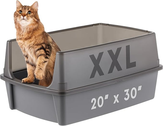 IRIS USA XX-Large Cat Litter Box, Open Top Extra Large Litter Box for Big Cats and Multi-Cat Households, High Sided Scatter Shield, Easy to Clean, 30" L x 20" W x 14" H, Gray