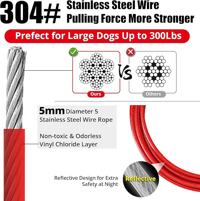 Jenico 100 FT Dog Runner Cable with Swivel Hook, Outdoor Training Line for Small to Medium Pets Up to 500 LBS
