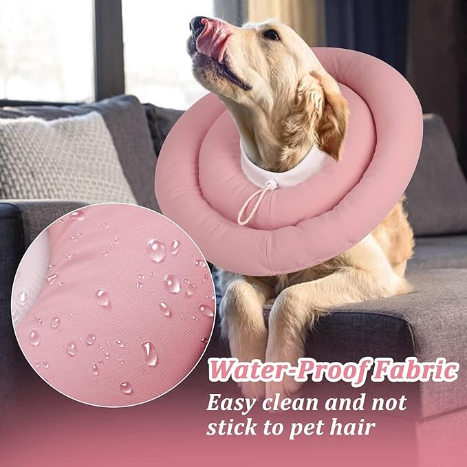 IDOMIK Dog Recovery Collar, Waterproof Soft Dog Cone After Surgery, Comfy Protective Elizabethan Collar Alternative for Dogs Cats, Adjustable Pet Neck Donut Cone Anti-Licking Biting Wounds,Pink,L